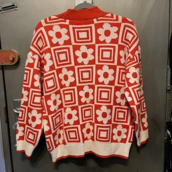 RETRO KNIT JACQUARD FLORAL CARDIGAN - Picture 11 of 16